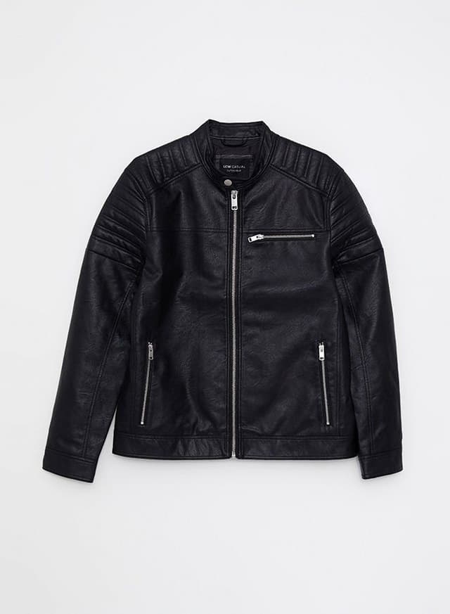 Slim Fit Stand Collar Men's Leather Look Coat
