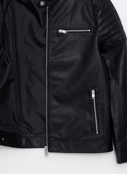 Slim Fit Stand Collar Men's Leather Look Coat