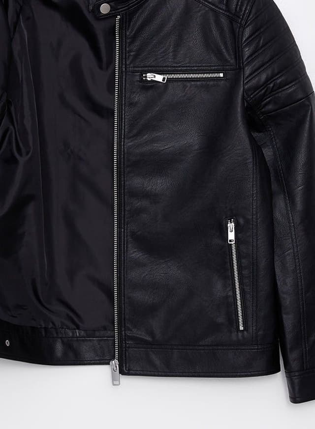 Slim Fit Stand Collar Men's Leather Look Coat